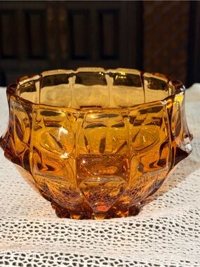 Indiana Glass Amber Faceted Glass Bowl
